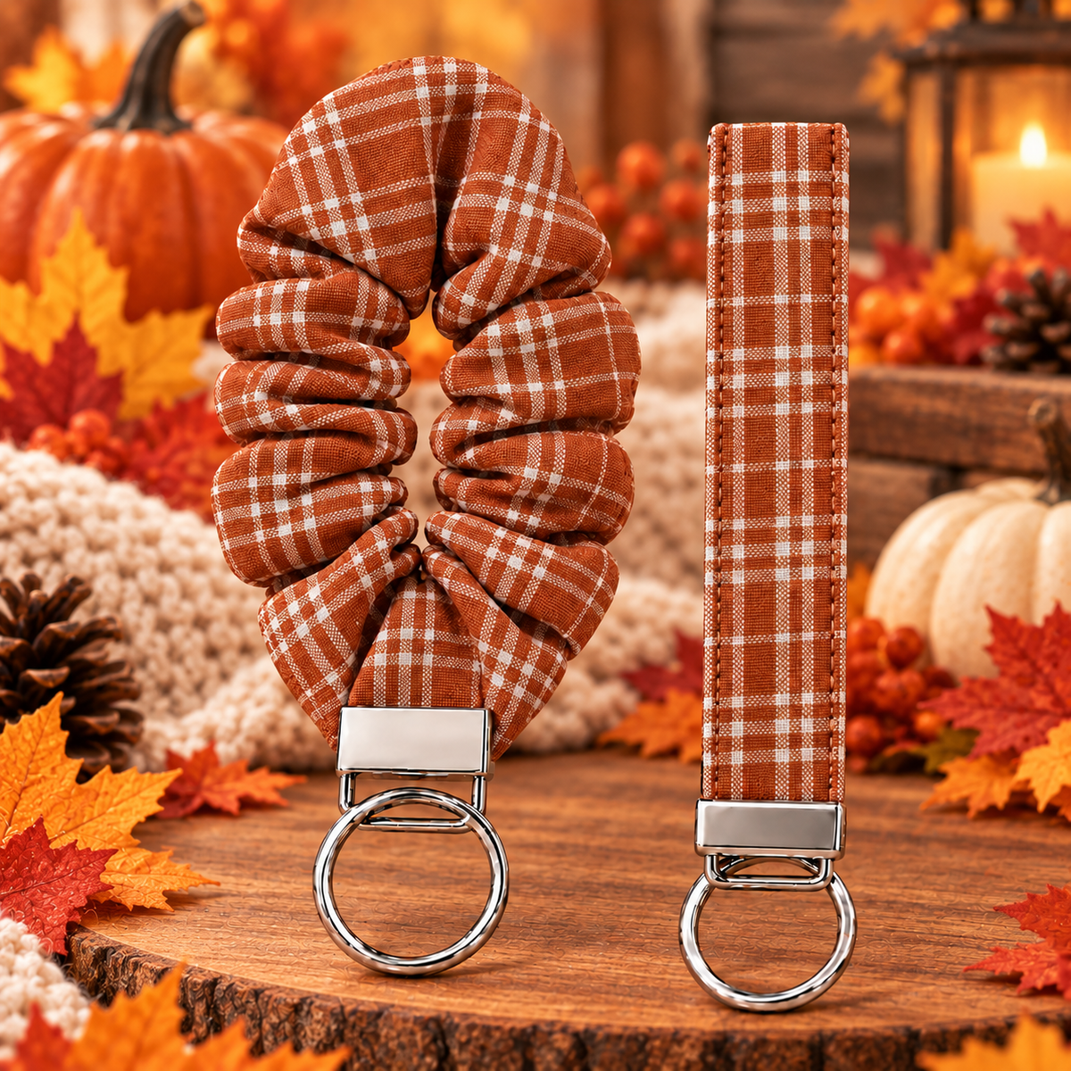 Burnt Orange Plaid Wristlet