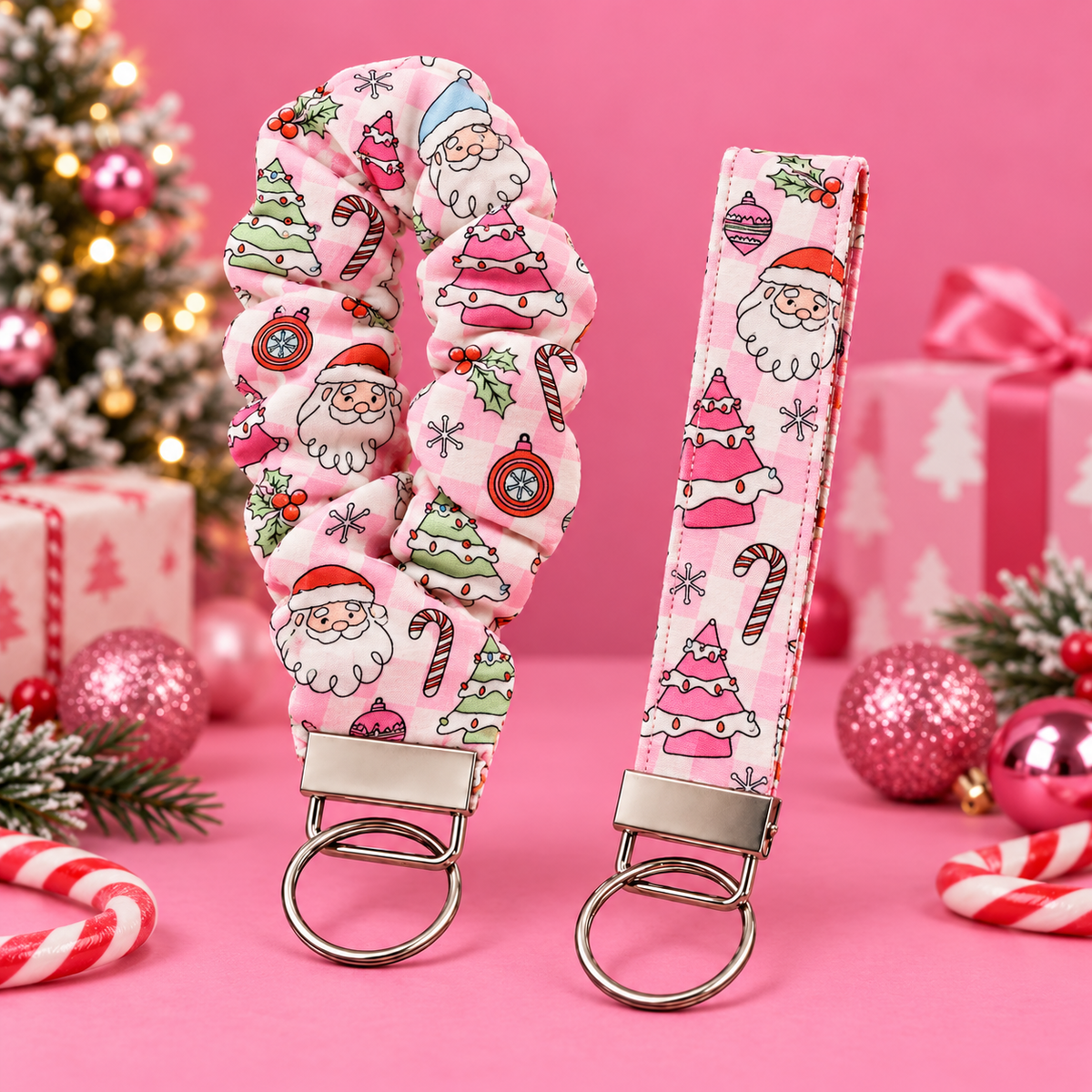 Pink Santa Wristlet