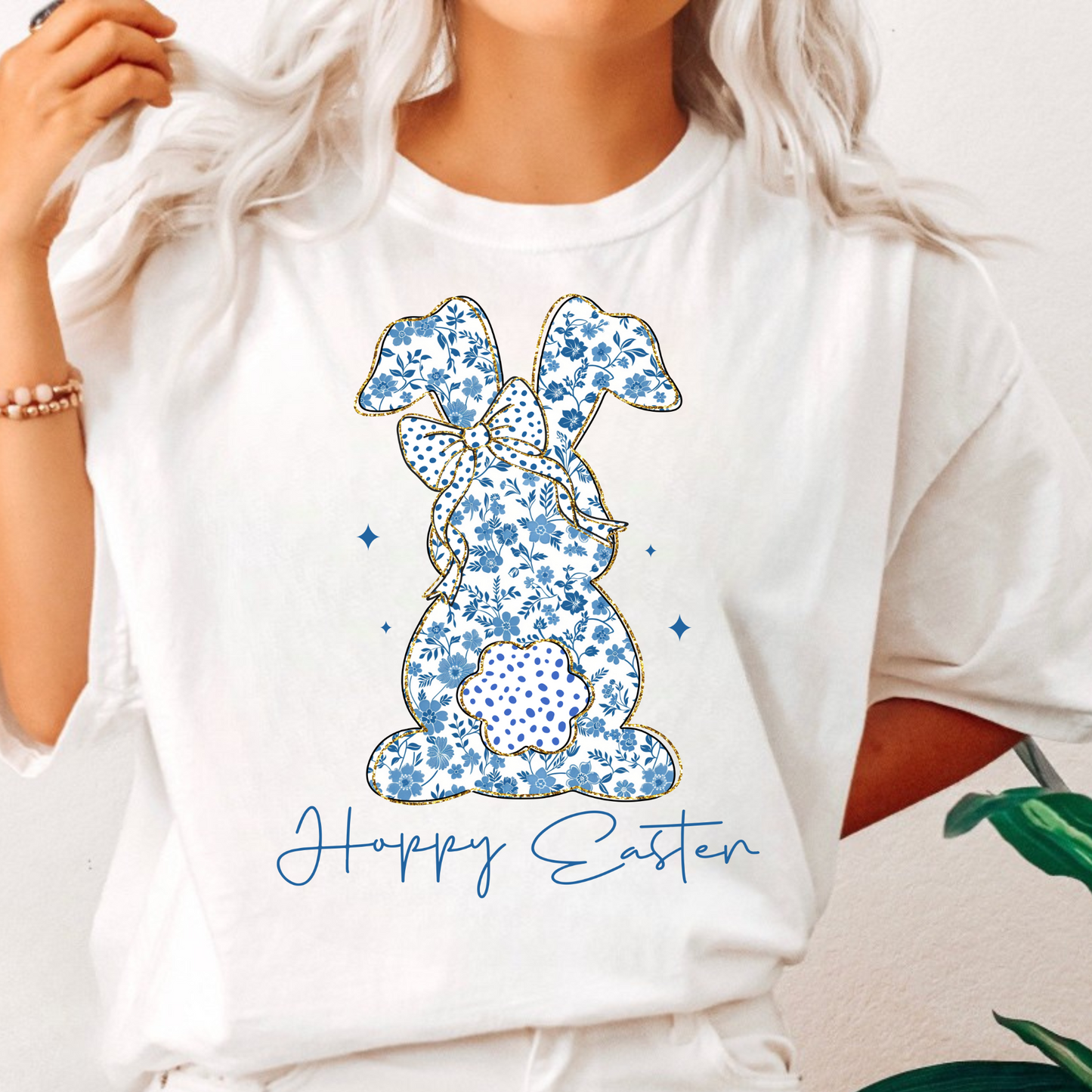 Blue Floral Bunny