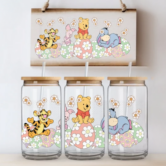 Winnie the Pooh Easter - 16 oz GLASS CAN CUP