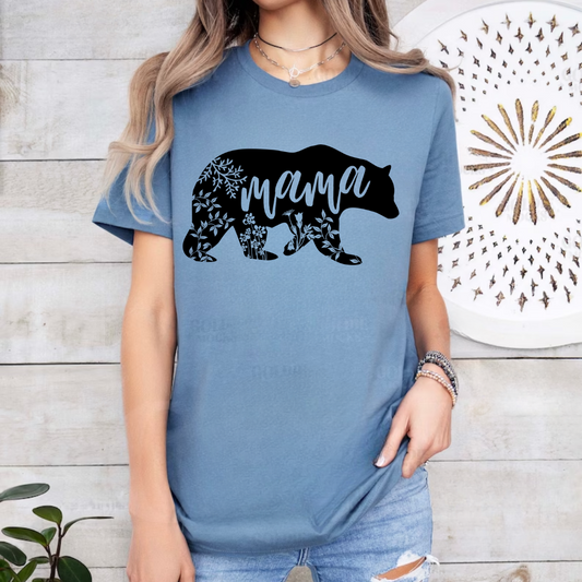 Mama Bear Floral Silhouette BLACK