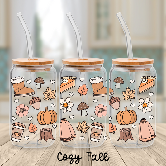Cozy Fall - 16 oz Glass Can Cup (Copy)